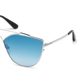 Tom Ford Womens Blue Lens Silver Cat Eye Sunglasses with 100% UV Protection - FT0563 64 18X