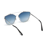Tom Ford Womens Blue Lens Silver Cat Eye Sunglasses with 100% UV Protection - FT0563 64 18X