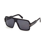 Tom Ford Mens Grey Lens Black Pilot Sunglasses with 100% UV Protection - FT0933 58 01A
