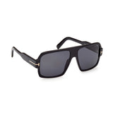 Tom Ford Mens Grey Lens Black Pilot Sunglasses with 100% UV Protection - FT0933 58 01A