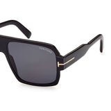 Tom Ford Mens Grey Lens Black Pilot Sunglasses with 100% UV Protection - FT0933 58 01A