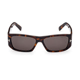 Tom Ford Unisex Grey Lens Brown Rectangular Sunglasses with 100% UV Protection - FT0986 56 52A
