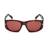 Tom Ford Unisex Burgundy Lens Brown Square Sunglasses with 100% UV Protection - FT0987 53 52S