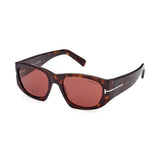 Tom Ford Unisex Burgundy Lens Brown Square Sunglasses with 100% UV Protection - FT0987 53 52S