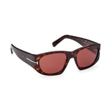 Tom Ford Unisex Burgundy Lens Brown Square Sunglasses with 100% UV Protection - FT0987 53 52S