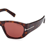 Tom Ford Unisex Burgundy Lens Brown Square Sunglasses with 100% UV Protection - FT0987 53 52S