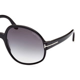 Tom Ford Womens Grey Lens Black Round Sunglasses with 100% UV Protection - FT0991 61 01B