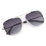 Idee Smoke Gradient Lens Square Sunglass Full Rim Shiny Silver-Shiny Cryatal-Shiny Black Demi Frame With 100% Uv Protection - Ids2911C1Sg