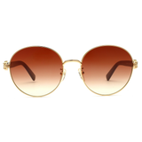 Longchamp Brown Lens Round Sunglass Full Rim Gold Frame  - 886895379458