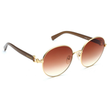 Longchamp Brown Lens Round Sunglass Full Rim Gold Frame  - 886895379458
