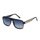 ZILLI Unisex Blue Lens Black Gold Square Sunglasses with 100% UV Protection.