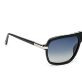 ZILLI Men Blue Lens Black Silver Square Sunglasses with 100% UV Protection.