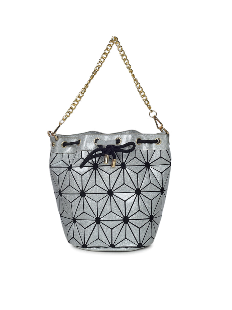 BAOMI Geometric Bucket Soft Silver Handbag