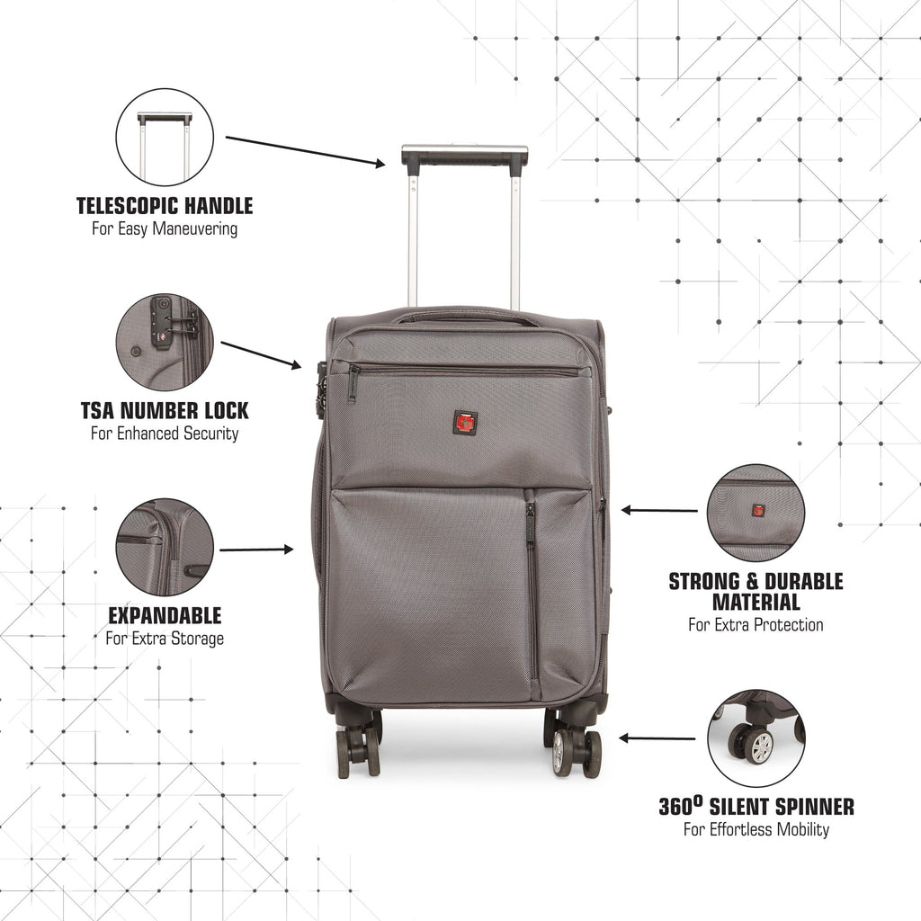SWISSBRAND Locarno Soft Medium Dark Grey Luggage Trolley