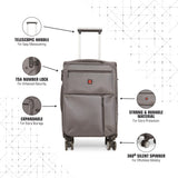 SWISSBRAND C LOCARNO Range Dark Grey Color Soft Cabin Luggage