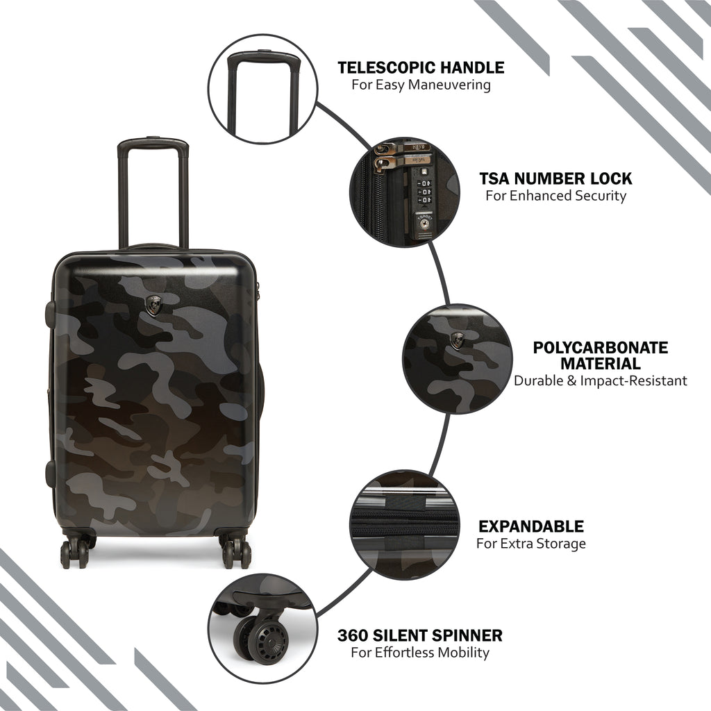 HEYS Black Camo Hard Medium Black Camo Luggage Trolley