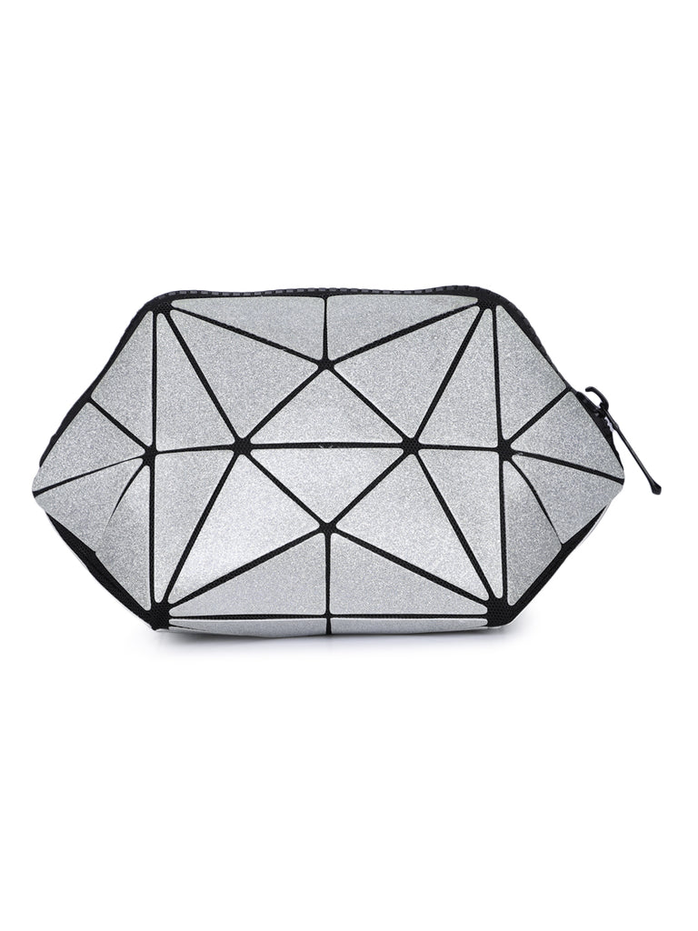BAOMI Geometric Cosmetic Pouch Soft Silver Handbag