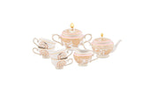 Hitkari Porcelain Mimosa Tea Set of 17 | Luxury Tea Cup saucer with Elegant Design |Gold Pink