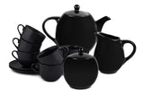 Hitkari Porcelain Black Sea Glaze Tea Set of 17| Microweb Safe & Dishwasher Safe | Black