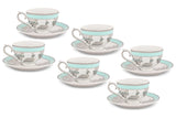 Hitkari Porcelain Jahanara Cup & Saucer Set for 6 | Luxury Cup saucer with Elegant Design |Green