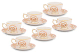 Hitkari Porcelain Mimosa Cup & Saucer Set for 6 | Luxury Cup Saucer with Elegant Design |Gold Pink
