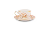Hitkari Porcelain Mimosa Cup & Saucer Set for 6 | Luxury Cup Saucer with Elegant Design |Gold Pink