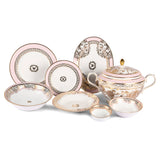Hitkari Porcelain Mimosa Dinner Set of 35 Pcs |Premium Mimosa Design |Gold Pink