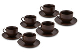 Hitkari Choco Brown Cup & Saucer Set for 6 | Premium Quality with Elegant Design | 12 Pcs|Brown
