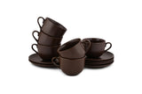 Hitkari Choco Brown Cup & Saucer Set for 6 | Premium Quality with Elegant Design | 12 Pcs|Brown