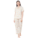 CASA DE NEENEE Bird Off White cotton notched Pyjama Set, S