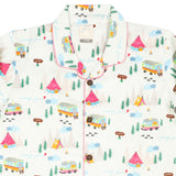 CASA DE NEENEE Camp Off White Cotton Notched half sleeves Pyjama Set, 4-5Yrs