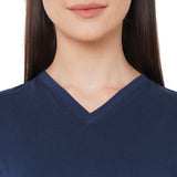 CASA DE NEENEE V-neck Navy Blue Half Sleeves T-shirt with Crab Peach printed Pyjama Set, S