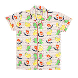 CASA DE NEENEE Dino Peach Cotton Notched Half sleeves Pyjama Set, 1-2 Yrs