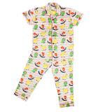 CASA DE NEENEE Dino Peach Cotton Notched Half sleeves Pyjama Set, 3-4 Yrs