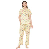 CASA DE NEENEE Donut Yellow cotton notched Pyjama Set, S