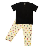 CASA DE NEENEE Donut Black Round Neck Half Sleeves Pyjama Set, 6-8 Yrs