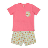 CASA DE NEENEE Elephant Dark Pink round neck half sleeves shorts set, 2-3 Yrs