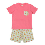 CASA DE NEENEE Elephant Dark Pink round neck half sleeves shorts set, 6-8 Yrs