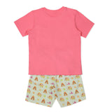 CASA DE NEENEE Elephant Dark Pink round neck half sleeves shorts set, 6-8 Yrs