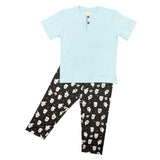CASA DE NEENEE Ghost Sky Blue Round Neck Half Sleeves Pyjama Set, 1-2 Yrs