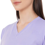 CASA DE NEENEE V-neck Lilac Half Sleeves T-shirt with Ghost Black printed Pyjama Set, XS