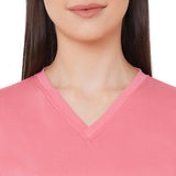 CASA DE NEENEE V-neck Pink Half Sleeves T-shirt with Ghost Black printed Pyjama Set, S
