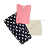 CASA DE NEENEE V-neck Pink Half Sleeves T-shirt with Ghost Black printed Pyjama Set, S
