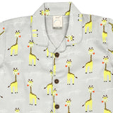 CASA DE NEENEE Giraffe  Grey Cotton Notched Pyjama Set, 3-4 Yrs