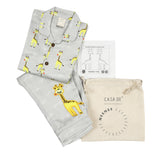 CASA DE NEENEE Giraffe  Grey Cotton Notched Pyjama Set, 3-4 Yrs