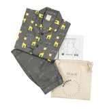 CASA DE NEENEE Giraffe Charcoal  Grey Cotton Notched Half sleeves  Pyjama Set, 2-3 Yrs