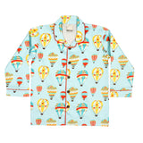 CASA DE NEENEE Hotair Skyblue Cotton Notched Pyjama Set, 6-8 Yrs