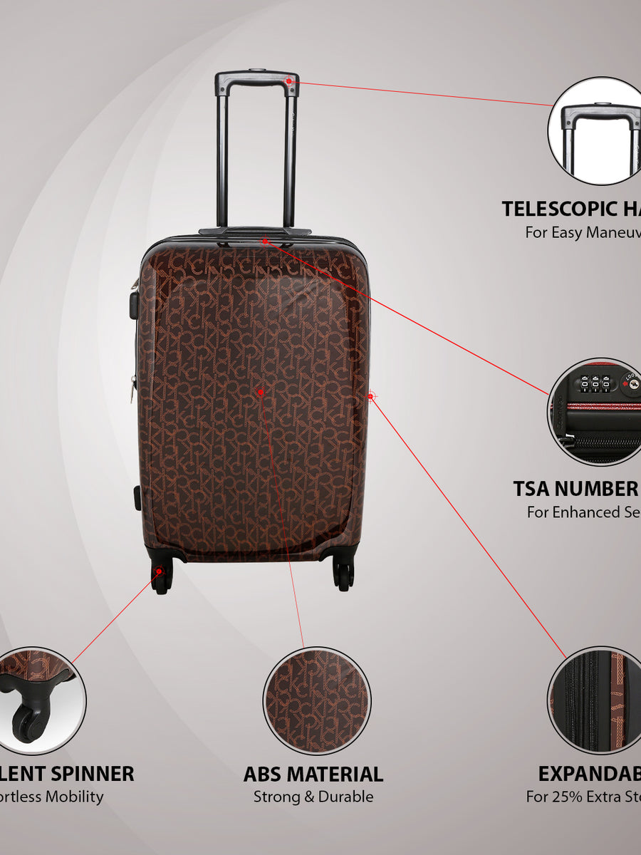 Calvin Klein Monogram Hard Medium Brown Luggage Trolley