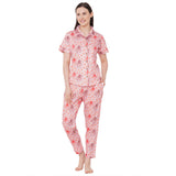 CASA DE NEENEE Octopus Pink cotton notched double collar with Half sleeves Pyjama Set, L