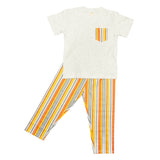 CASA DE NEENEE Red Mustard Redstipe Milange Round Neck Pyjama Set, 10-12 Yrs